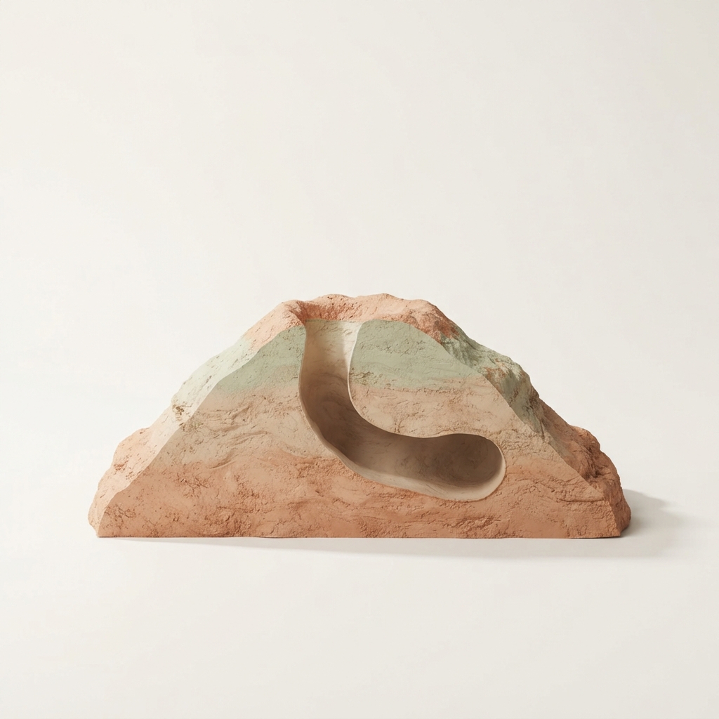 Cutaway model showing a curved underground rabbit burrow chamber